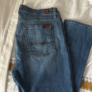 7 For All Mankind Women's Ankle Crop Jeans in Medium Blue Denim